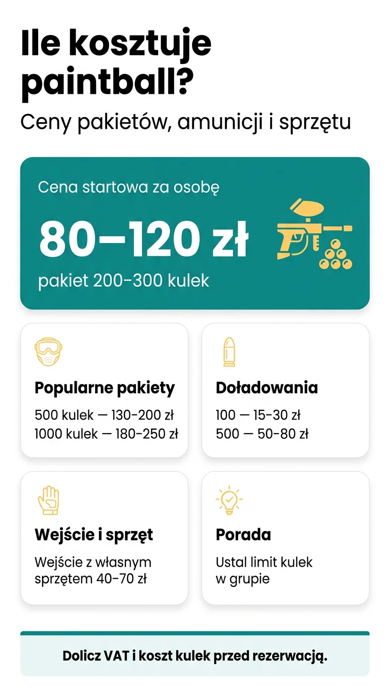 Infografika: Ile kosztuje gra w paintball? Ceny pakietów, amunicji i sprzętu