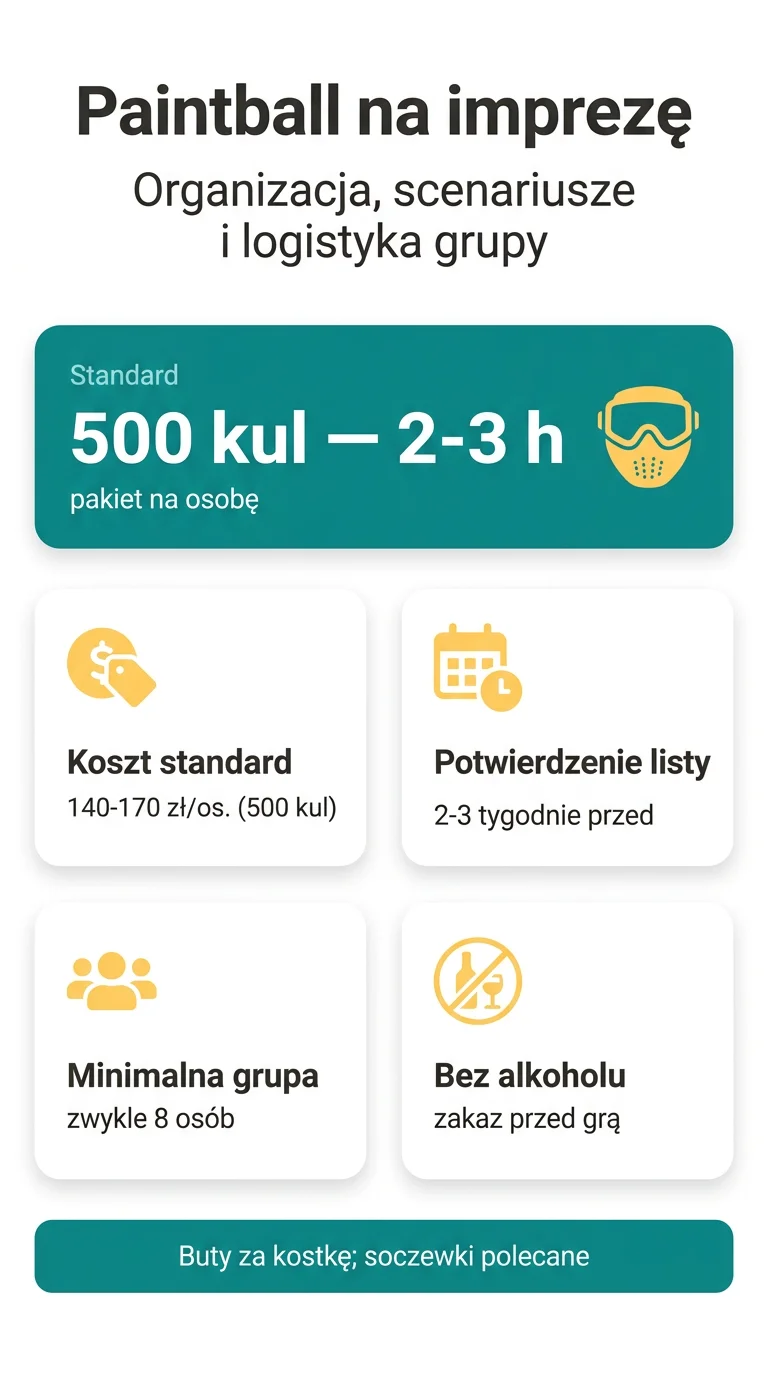 Infografika: Paintball na imprezę: organizacja, scenariusze i logistyka grupy